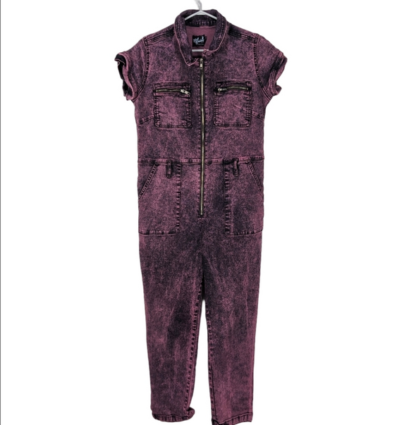 Hell Bunny Pants - Hell Bunny Acid Washed Boiler Suit Pink Size Extra Small
